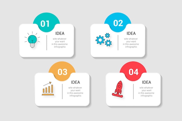 Infographic Label Design Template with Editable Stroke Icons and 4 Options or Steps