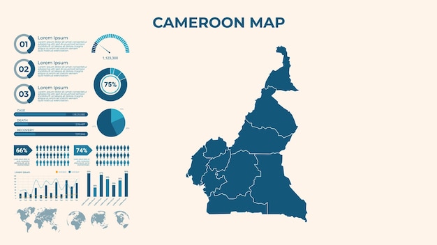Infographic Map of Cameroon Vector Map of a global map in the form of regions of Cameroon
