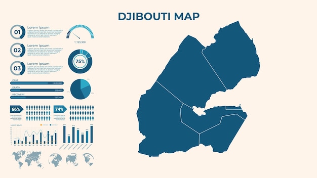 Infographic Map of Djibouti Vector Map of a global map in the form of regions of Djibouti