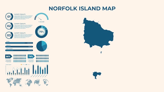 Infographic Map of Norfolk Island Vector Map of a global map in the form of regions
