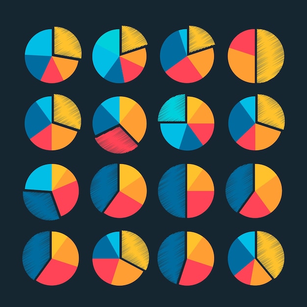 Infographic pie graph set isolated on dark background. Vector illustration