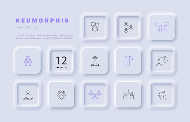infographic set icon translator correspondence first place delegation office teamwork team building business work concept neomorphism style vector line icon for business and advertising
