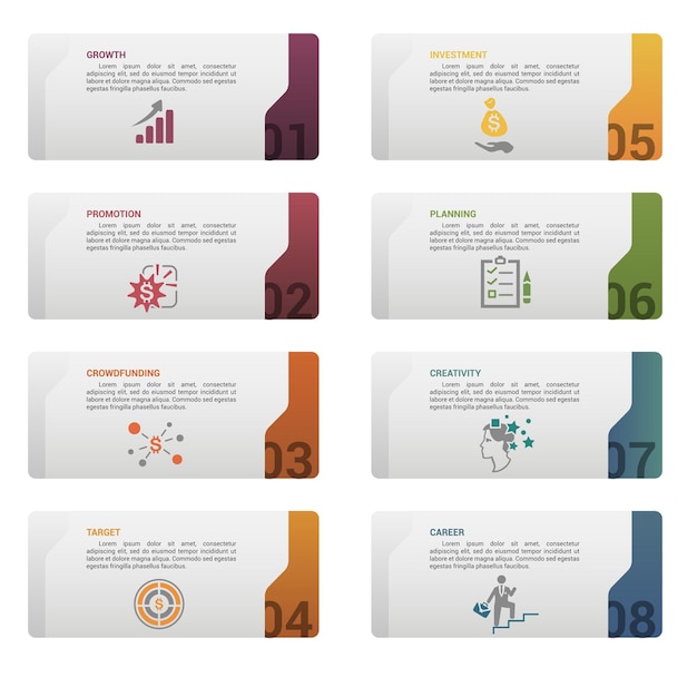 infographic startup template icons in different colors