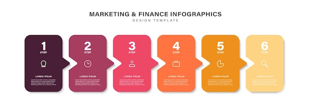 infographic with 6 steps options parts with thin linear icons and numbers