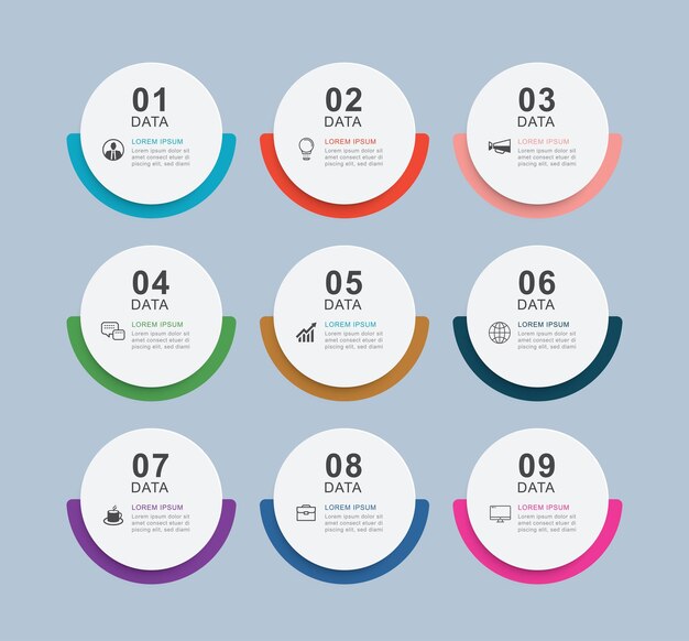 infographics circle timeline with 9 number data template vector illustration abstract background