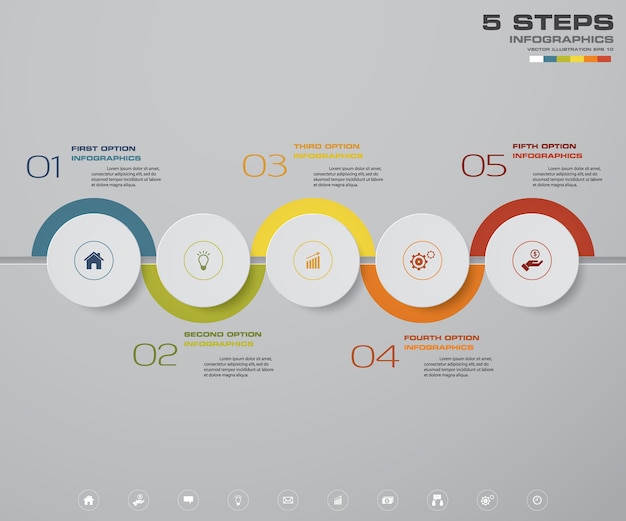 Infographics design with 5 steps timeline.