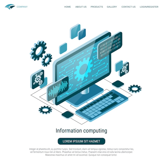 Information computing flat 3d isometric vector concept illustration