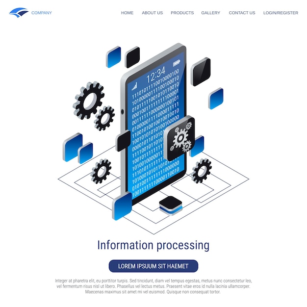 Information processing 3d isometric vector concept illustration