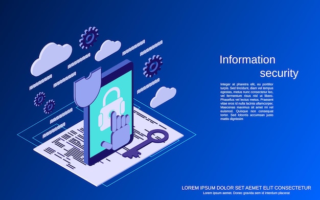 Information security flat isometric vector concept illustration