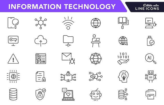 Information technology line icon set UI thin outline icon pack