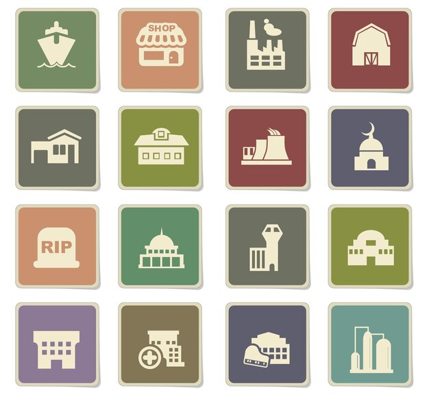 infrastructure icons on paper stickers
