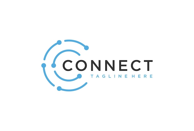 initial letter c with dot circle connected as network logo vector design template