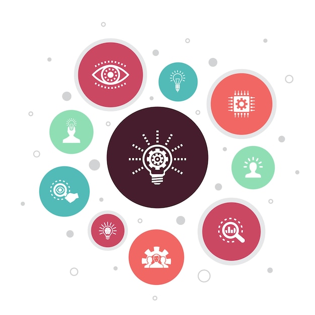 Innovation Infographic 10 steps pixel design.inspiration, vision, creativity, development simple icons