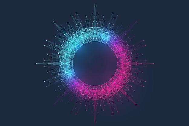 Innovative vector illustration for processing big data quantum computer technologies, analysis and structuring of information. Big data machine learning algorithms, artificial intelligence.