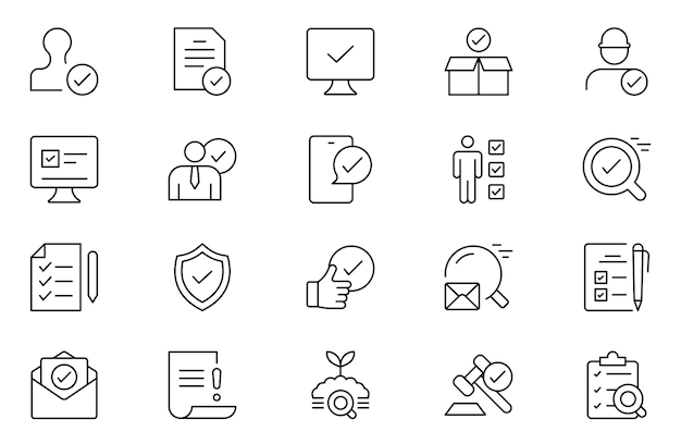 Inspection outline icons set Pack of inspection hire calculation money coaching protection