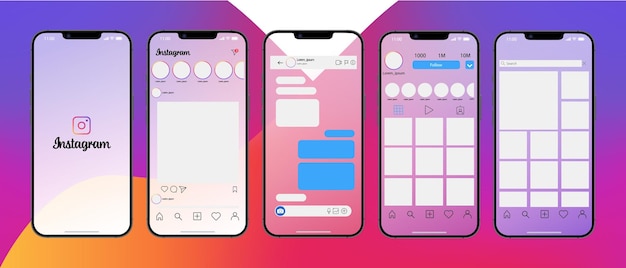 Instagram iPhonessa Aseta näyttö sosiaalinen media ja verkko käyttöliittymämalli Valokuvauskehys Tarinat tykätty stream-palaute henkilökohtainen profiili chat Reels feed trendit Glassmorphism Toimituksellinen
