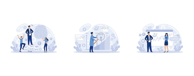 Intellectual capital, economic growth and development, stock market data vector set,