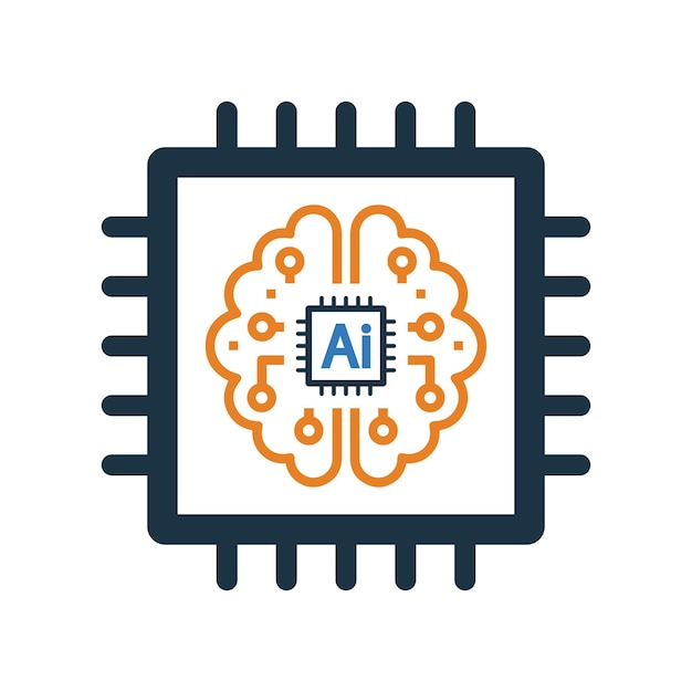 Intelligence brain chip icon Glyph style vector EPS