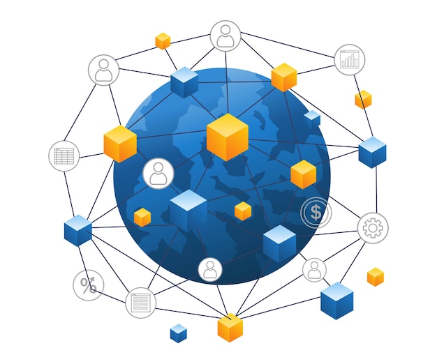Internet business network social media world infographics flat isometric 3d illustration