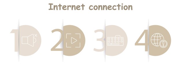 Internet connection set icon Mute icon play button keyboard globe with exclamation streaming multimedia tools alerts data input