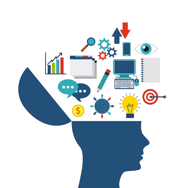 Internet media icon and human head design. Vector graphic
