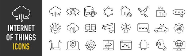 Internet of things web icons in line style Digital technology data network cloud computing business collection Vector illustration