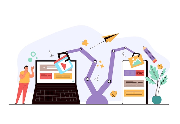 Internet online robot bot helping communicate and making social media activity concept
