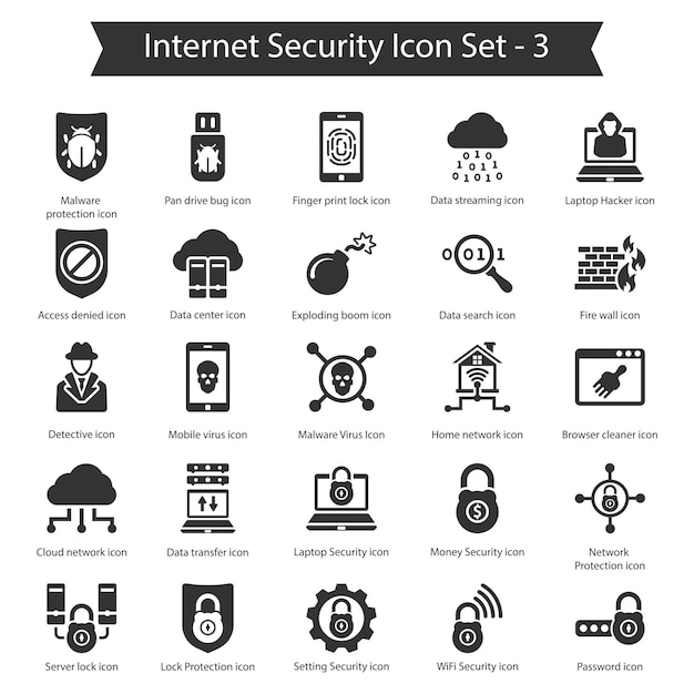 Internet security Set 3 Black Icon Set