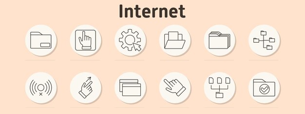 Internet set icon Folder cursor on button gear file folder network folders wireless off upload file tabs hand pointer sitemap folder with checkmark