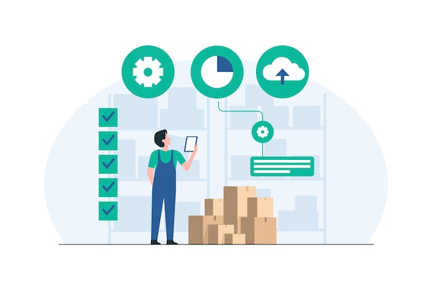 Inventory Specialist Using Tablet for Stock Check Illustration