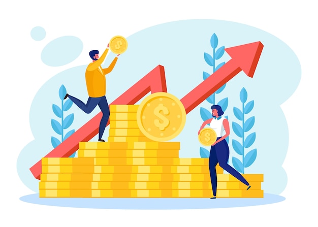 investment and finance growth concept. successful businessman standing on stack of coins, money