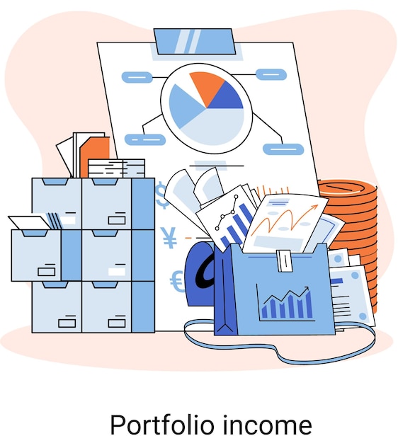 Investment portfolio income dollars currency buy sell trading market exchange value metaphor businessman investor or trader balance portfolio with coins Financiers analyzing stock market profit