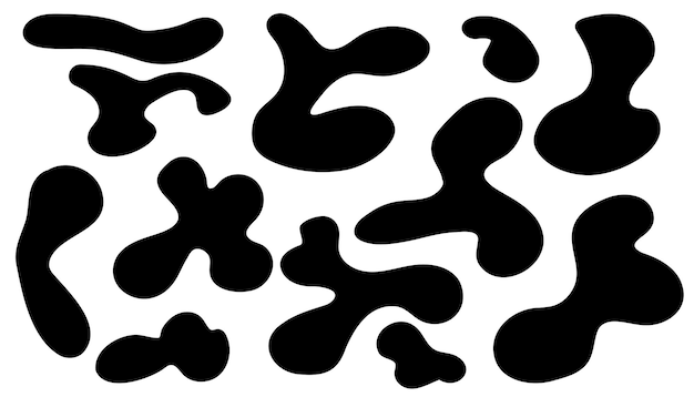 Irregular blob shape asymmetric black elements Vector illustration set Amoeba