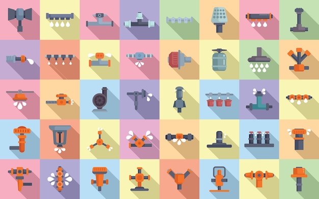 irrigation system icons set flat vector agriculture farming