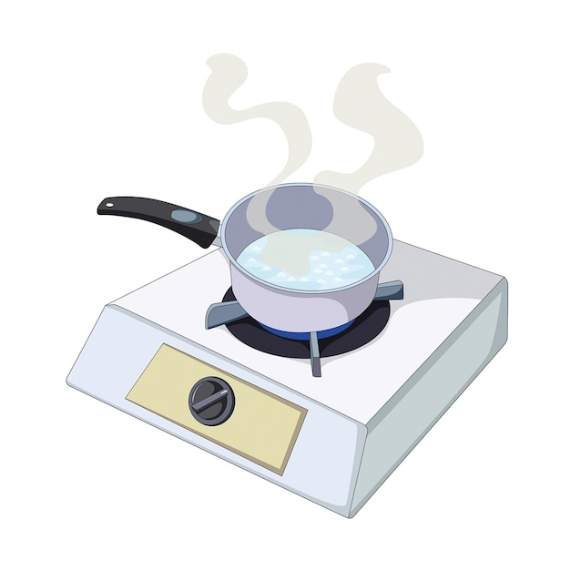 Isolated Water Boiling on Gas Stove Graphic Vector Illustration
