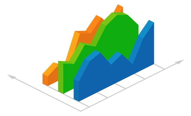 isometric area chart icon 3d color dashboard element