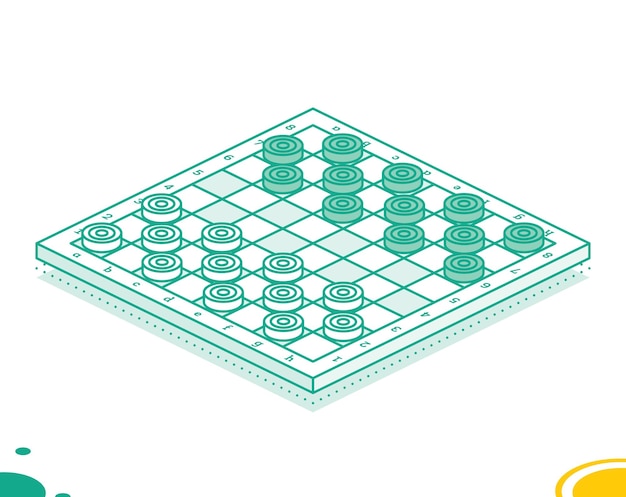 isometric checkers game strategy board game draughts outline objects