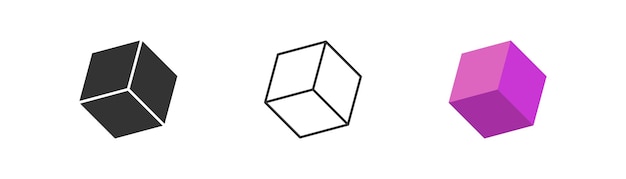 isometric cube icon on white background 3d geometric square sign gradient purple hexahedron illustration outline flat and colored style