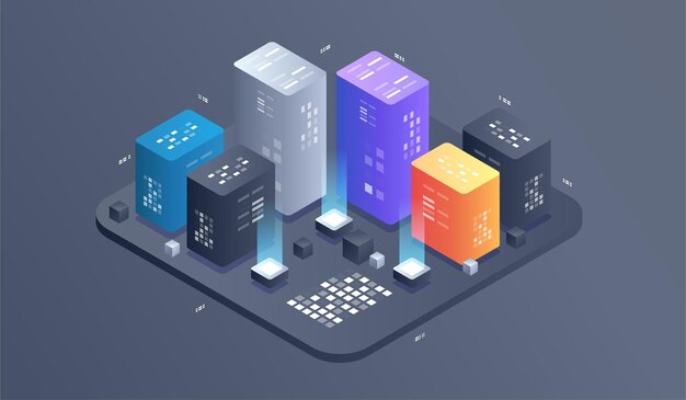 Isometric Digital Technology illustration. BIG DATA Machine Learning Algorithms.