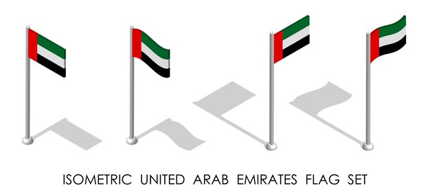 isometric flag of UNITED ARAB EMIRATES in static position and in motion on flagpole 3d vector