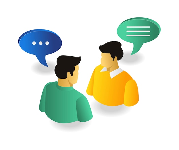Isometric flat 3d concept illustration of two men talking