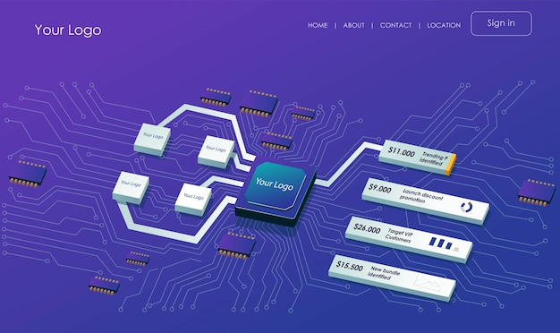 Isometric flat illustration concept. Process the network chips