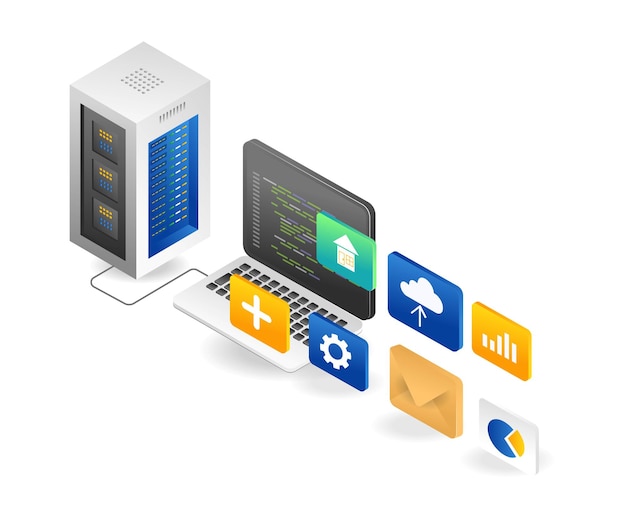 Isometric flat illustration of the concept of creating a web application