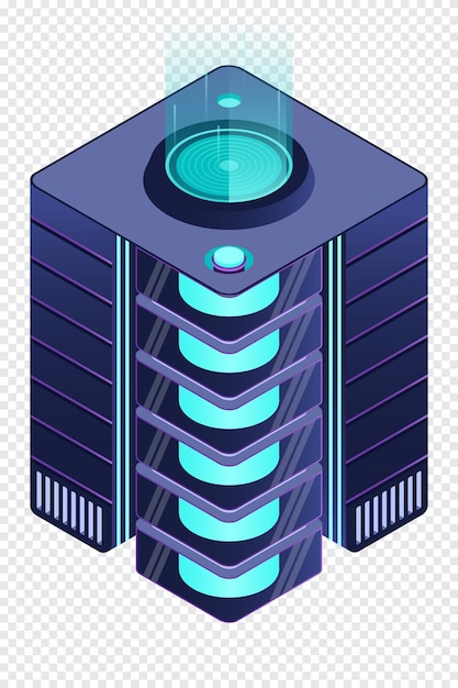 Isometric futuristic server Isometric database or data center Abstract blockchain Computer storage Cloud storage Isometric technology