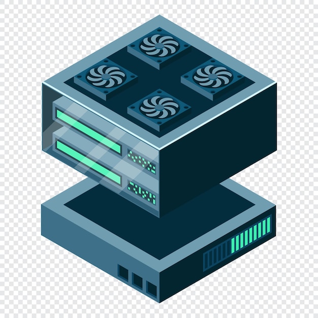 Isometric futuristic server Isometric database or data center Abstract blockchain Computer storage Cloud storage Vector illustration