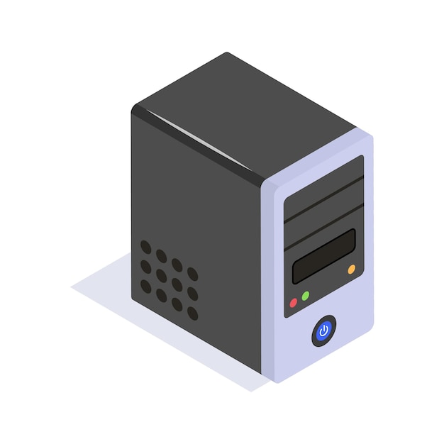 Isometric icon of a computer server representing data storage networking and computing power