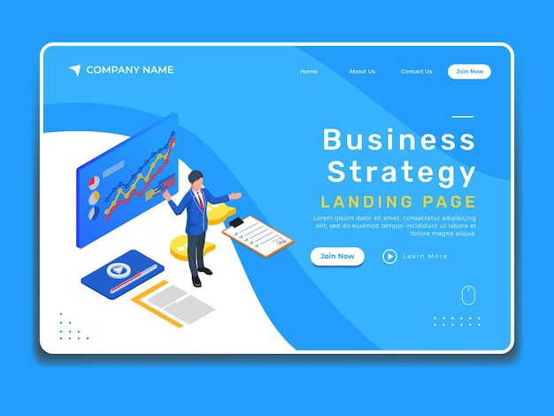 Isometric illustration business strategy landing page