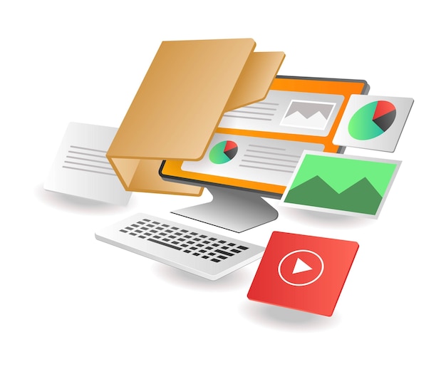 Isometric illustration concept Server data folder computer