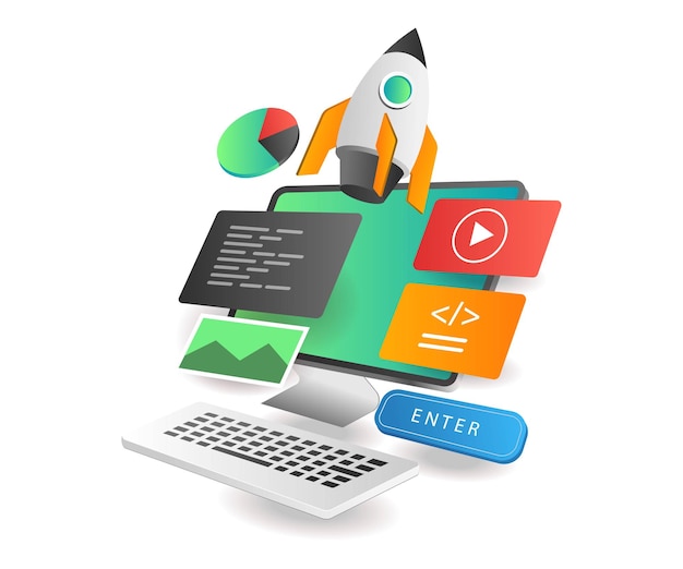Isometric illustration concept Web application product launch