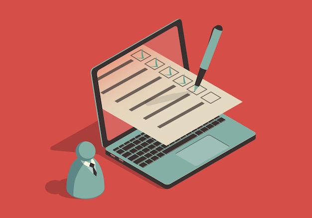 isometric illustration with laptop and checklist